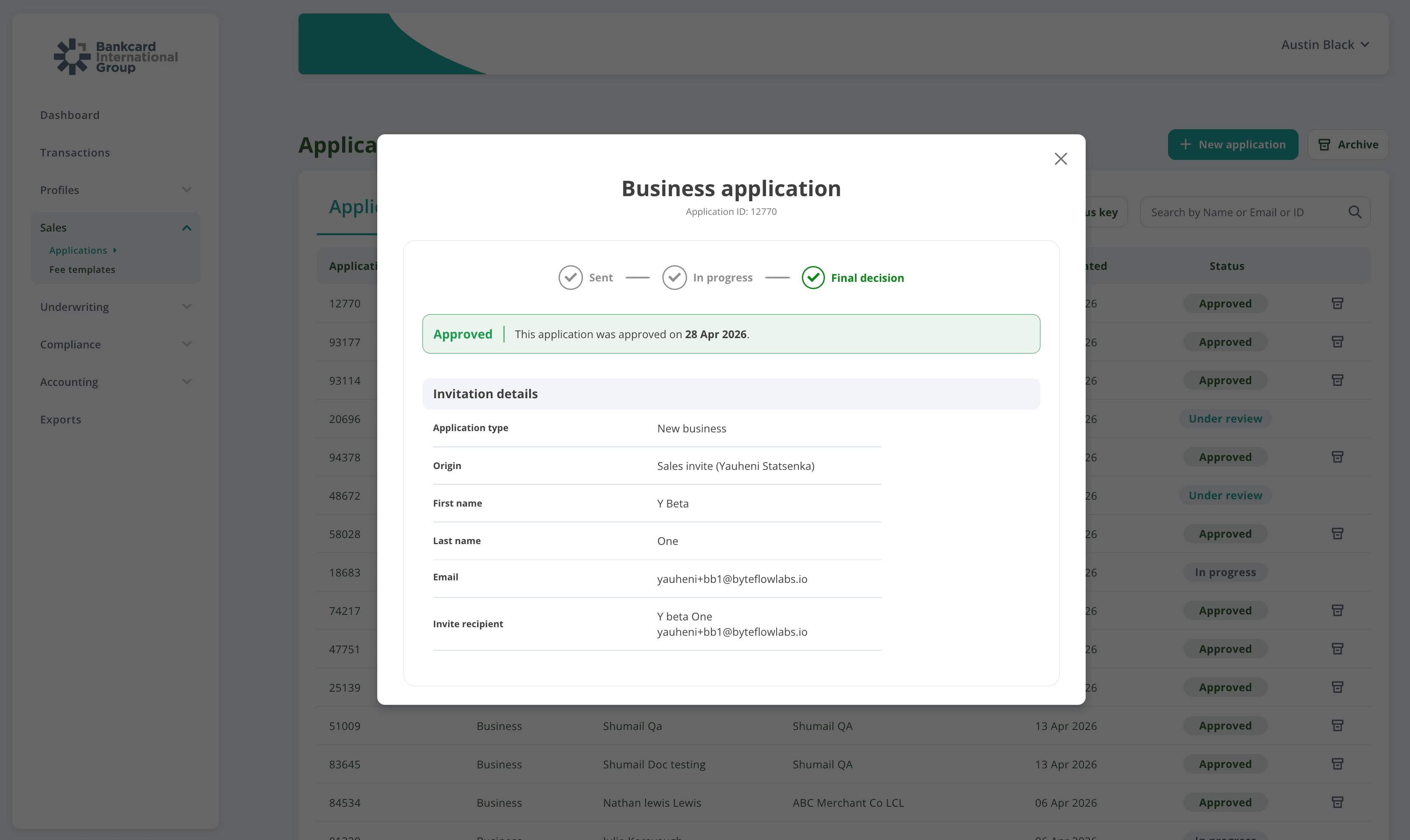 BIG underwriting decision — business application approved